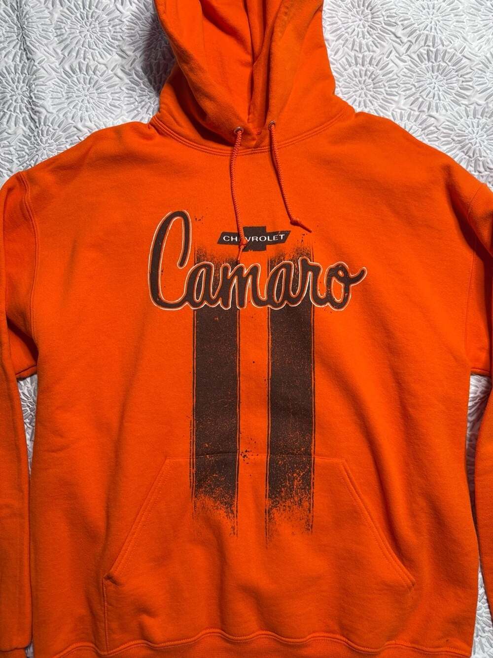 Chevrolet Camaro Stripes Licensed Adult Hooded Sweatshirt Hoodie Orange Size L